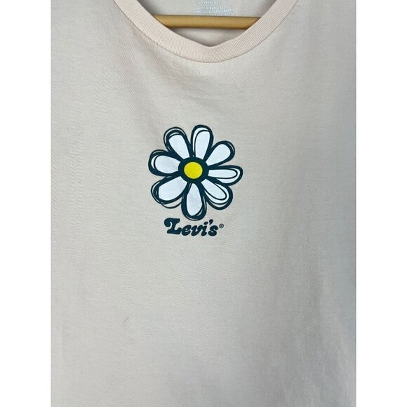 Levi's Pink Daisy Logo Cropped top Blouse Tee Shirt Women's Medium - Picture 2 of 9